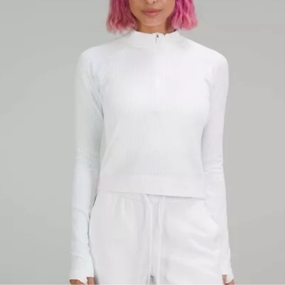 Lululemon White Cropped 3/4 Zip - Picture 1 of 3